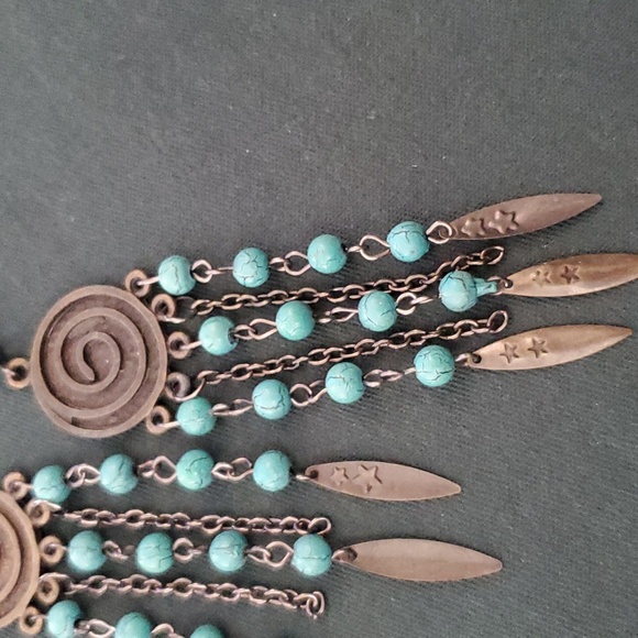 4" Long Metal and Tourquoise Earings - Picture 3 of 3